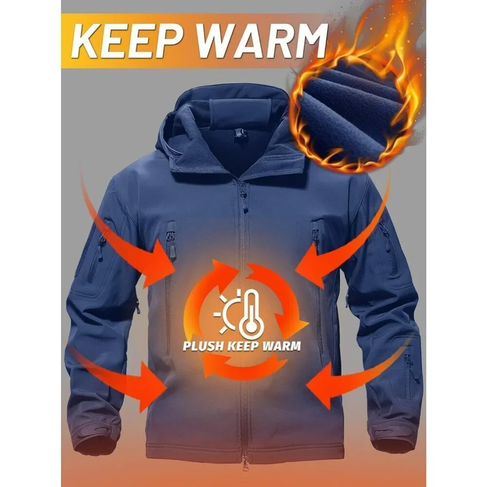 Men's #05-royal Blue Tactical Soft Shell Winter Jacket with Fleece Lining & Hood